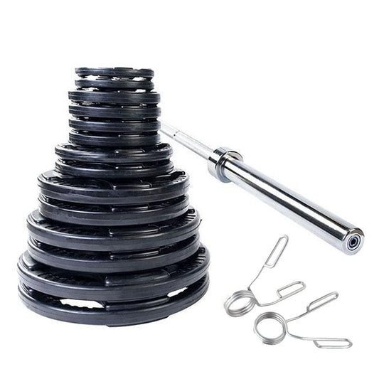 300LBS VIRGIN RUBBER GRIP OLYMPIC ECO BAR SET