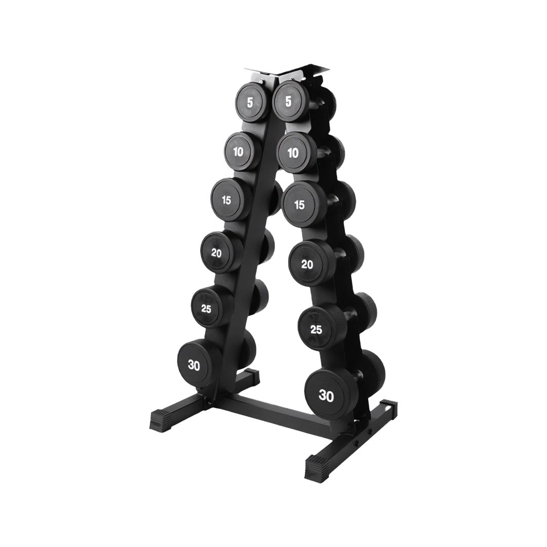 5-30LBS URETHANE ROUND DUMBBELL SET WITH STAND