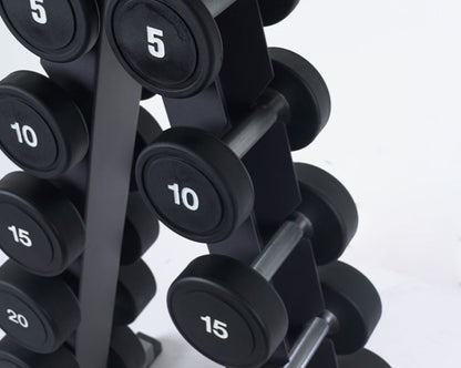 5-30LBS URETHANE ROUND DUMBBELL SET WITH STAND