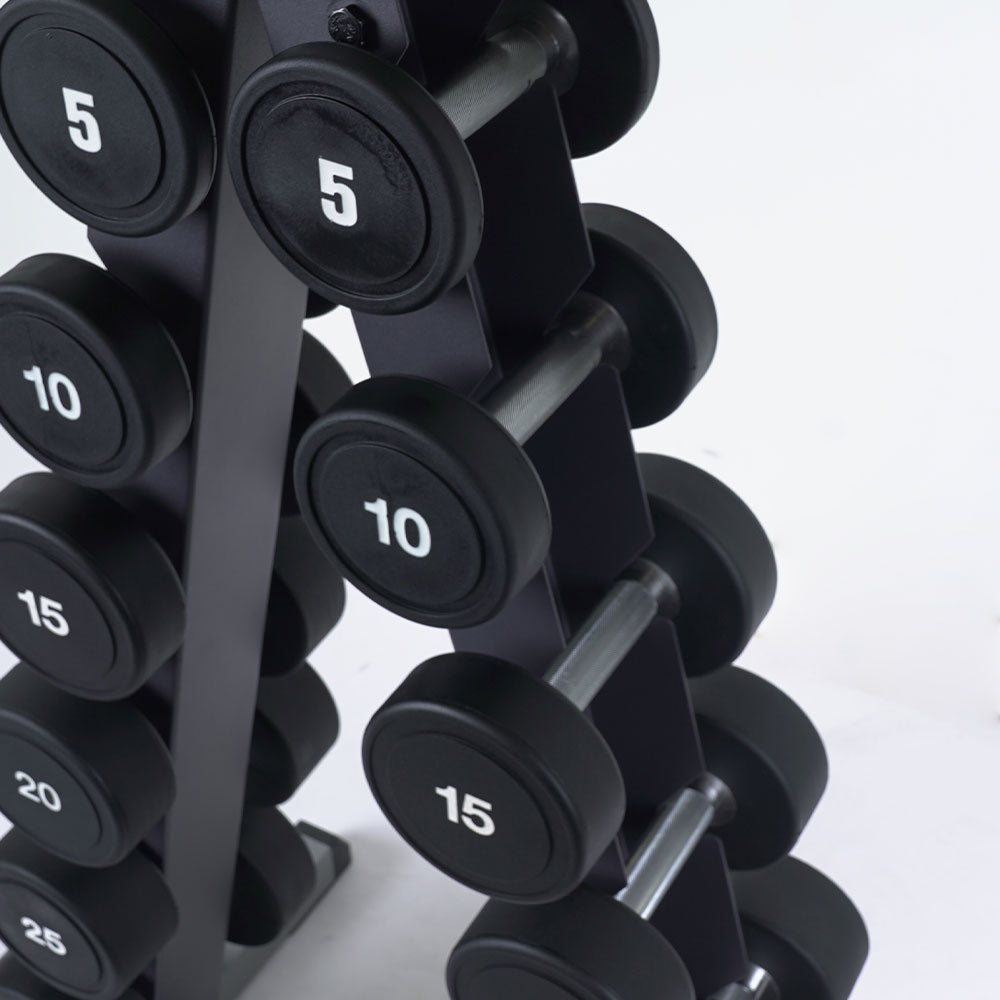 5-30LBS URETHANE ROUND DUMBBELL SET WITH STAND